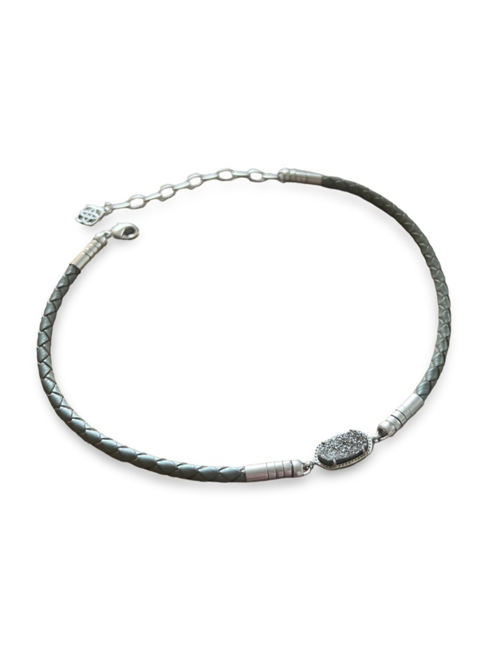 Kendra Scott Braided Leather Necklace Platinum "Elisa" Druzy Pendant - Picture 5 of 5